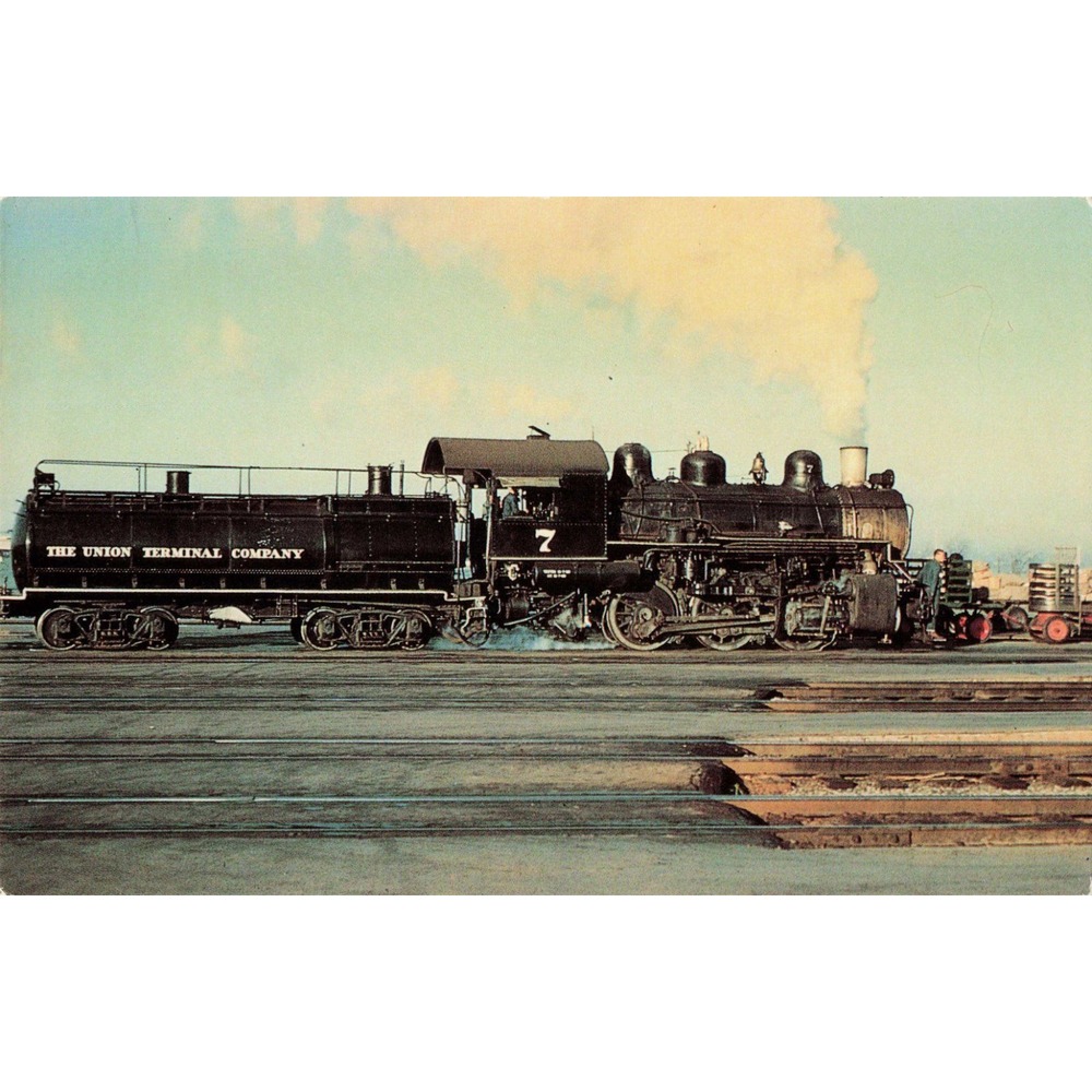 Dallas Union Terminal Number 7 Steam Locomotive 0-6-0 Switcher Vintage Postcard